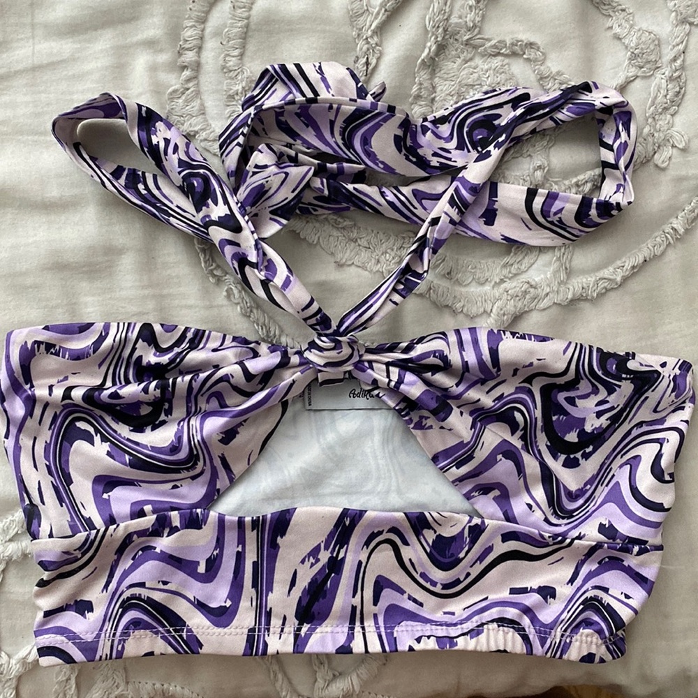 adika cut out halter top with abstract purple design